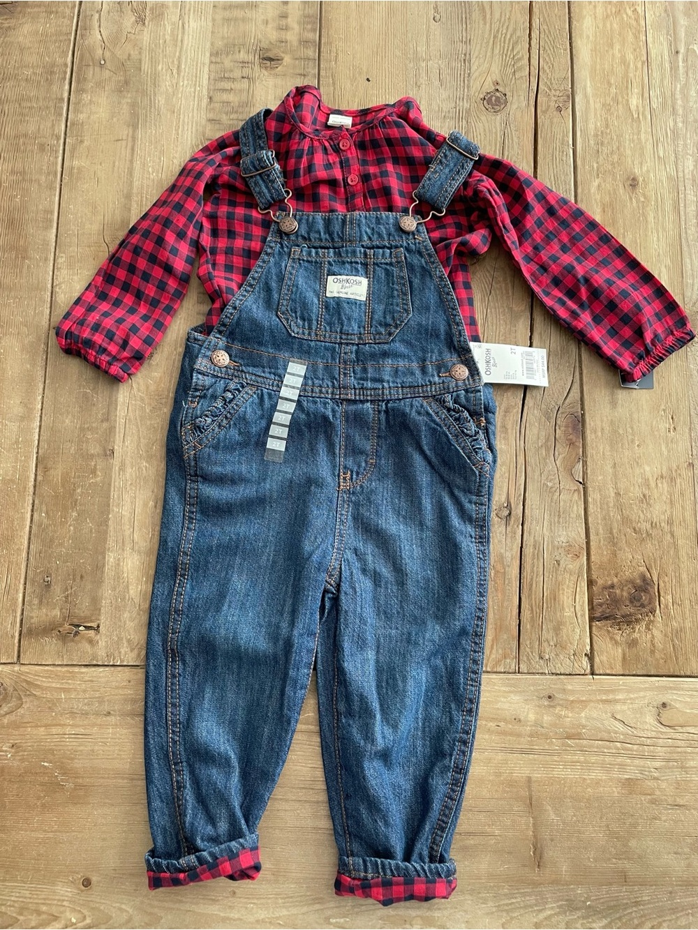 NWT: OshKosh B'gosh Toddler Girls Denim Overalls Set (2 pieces)